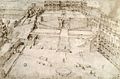 Giovanni Antonio Dosio, disegno del cortile del Belvedere secondo i progetti di Bramante