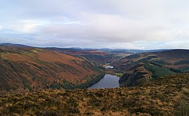 View from summit into Glendalough, Upper (near) and Lower (far) lakes