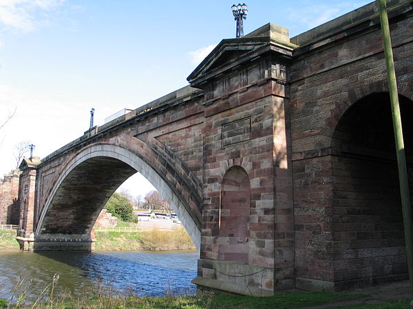 Oblique view of the Grosvenor Bridge, taken from the South bank of the river