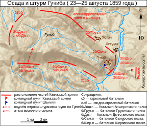 Obléhání a útok na Gunib (mapa)