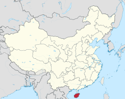 Hainanin (punaisella) sijainti Kiinan kartalla.