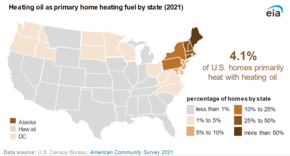 Use of heating oil by state Heating oil as primary home heating fuel by state in 2021 (52506302054).png