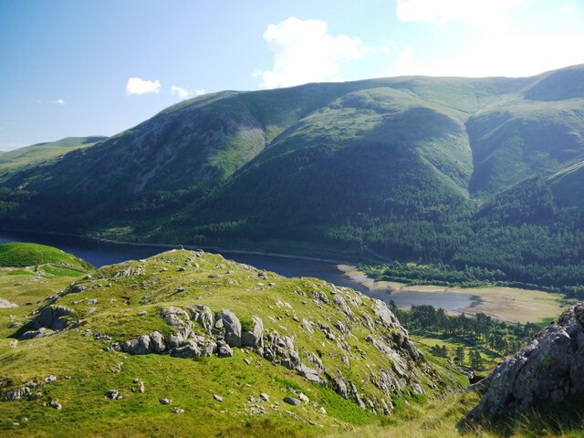 The western side of Helvellyn: Helvellyn Screes and Whelp Side seen over Thirlmere from the Wythburn Fells