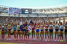 The heptathletes after finishing the competition Heptathlon 200823 Budapest 2023.jpg