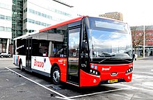 A typical transit bus in Eindhoven, The Netherlands. The floor at the forward section of the vehicle is low to allow for easy entry and egress. Hermes 1279-III.jpg