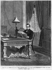 Vice-President's Room in 1868 (Frank Leslie's Illustrated Newspaper via Library of Congress - 2002698339) Hon. B.F. Wade awaiting the Senate Hour in the Vice President's Room in the Capitol, Washington, D.C. LCCN2002698339.jpg