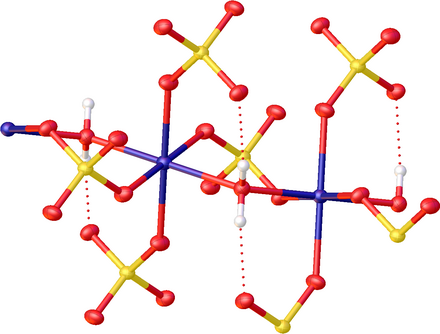 Substructure of MSO4(H2O), illustrating presence of bridging water and bridging sulfate (M = Mg, Mn, Fe, Co, Ni, Zn).