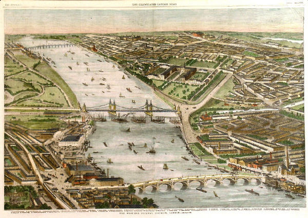 Battersea (top), Victoria (centre) and Vauxhall (bottom) bridges, 1859