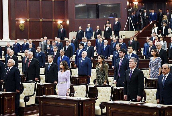 Mehriban Aliyeva in the Azerbaijani parliament during the presidential inauguration in 2018