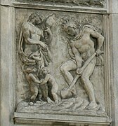 El trabayu de los Primeros Padres na Porta Magna de San Petronio de Bolonia, de Jacopo della Quercia (1425-1434)