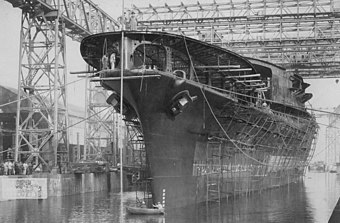 1925年在吴海军工厂进行改造空母工程的“赤城”，该舰改造后在1927年3月25日开始服役