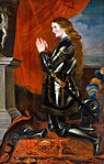 Workshop of Peter Paul Rubens. Joan of Arc . circa 1620 date QS:P,+1620-00-00T00:00:00Z/9,P1480,Q5727902 . oil on canvas medium QS:P186,Q296955;P186,Q12321255,P518,Q861259 . 181.6 × 116.2 cm (71.4 × 45.7 in). Raleigh, North Carolina Museum of Art.