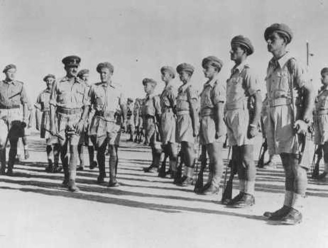 Soldiers of the Jewish Brigade being inspected by the brigade's commander in October 1944