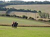 Jockeys training racehorses on the gallops, Lambourn, Berkshire.jpg