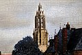 『デルフト眺望』の新教会の塔を拡大した部分。上部が素通しになっているため制作年が推定できる[30]。