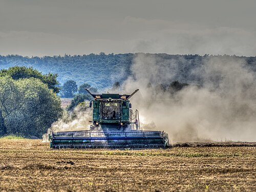 Combine harvester at the grain harvest in Upper Franconia