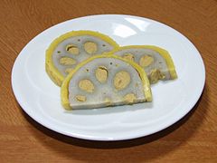 Karashi Renkon, a lotus root stuffed with Karashi-miso.