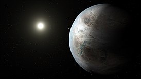 Vom Künstler geschaffene mögliche Ansicht des Exoplaneten Kepler-452 b[1]