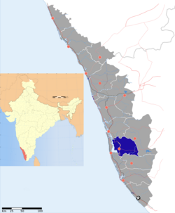 Location of Kottayam district in Kerala