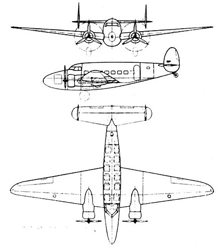 Lockheed 14-H 3-view drawing from L'Aerophile October 1937
