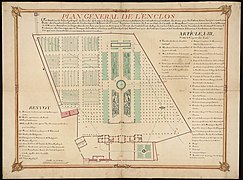 Lodève, plan de l'enclos du palais épiscopal 1736.