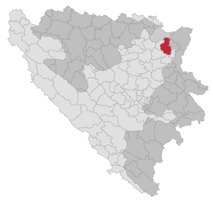 Locatie van de gemeente Lopare in Bosnië en Herzegovina (klikbare kaart)