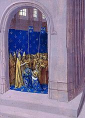 Louis being crowned with his second wife, Clementia of Hungary. Louis Clemence1315.jpg