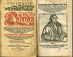 Titelsidan och porträtt från en utgåva av Martin Luthers tyska skrifter utgivna 1581.