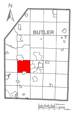 Butler megye térképe, Pennsylvania, kiemelve a Connoquenessing Township-t