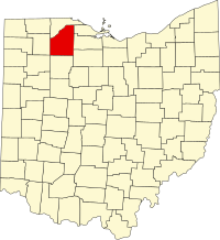 Mapo de Ohio kun kantono Wood emfazita