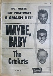 Billboard advertisement, February 24 1958 Maybe Baby - Billboard ad 1958.jpg