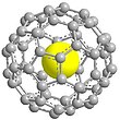 Fullereenmolecuul als verpakking van een atoom