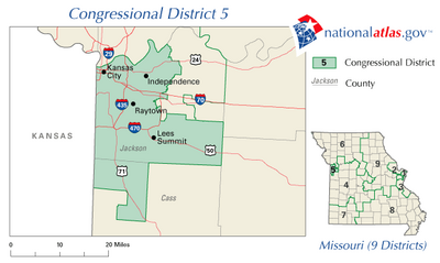 Missouri's 5th congressional district in 2010 Missouri's 5th congressional district (since 2003).png