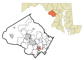 Montgomery County Maryland Incorporated and Unincorporated areas Kensington Highlighted.svg