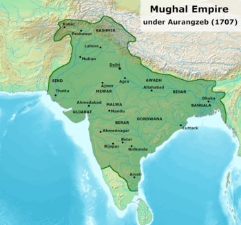 Mughal Empire at its greatest extent in 1700.