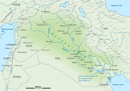 Mapa on es pot veure l'extensió de Mesopotàmia