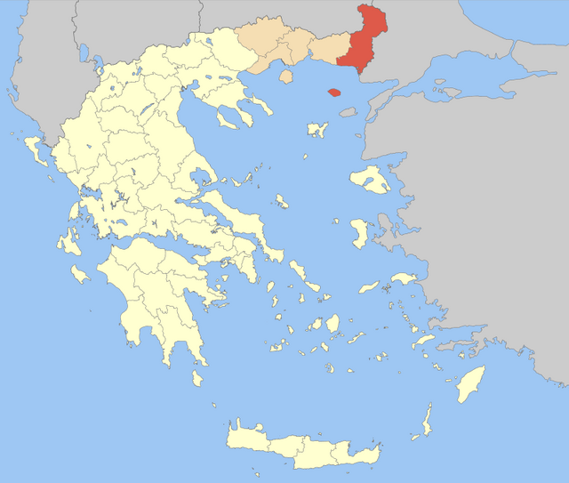 東マケドニア・トラキア地方におけるエヴロス県の位置