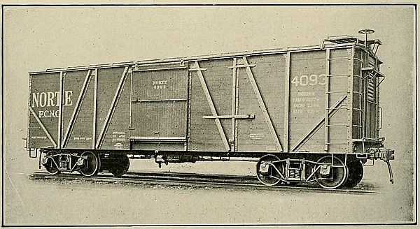 External-braced wooden boxcar built for sugar service in Cuba by ACF, c. 1922