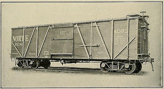 External-braced wooden boxcar built for sugar service in Cuba by ACF, c. 1922
