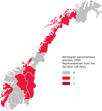 Norwegian parliamentary election 2009 map SV reps.svg