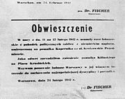 Obwieszczenie Ludwiga Fischera z 24 lutego 1942 o demontażu pomnika