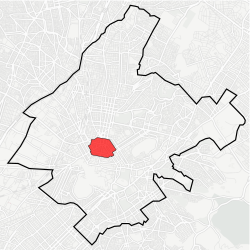 Kaupungin kartta, jossa Omónoia korostettuna.