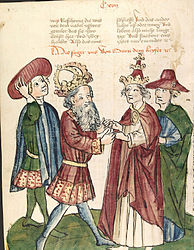 Keizer Otto I begroet paus Johannes XII (onbekende kunstenaar, rond 1450)