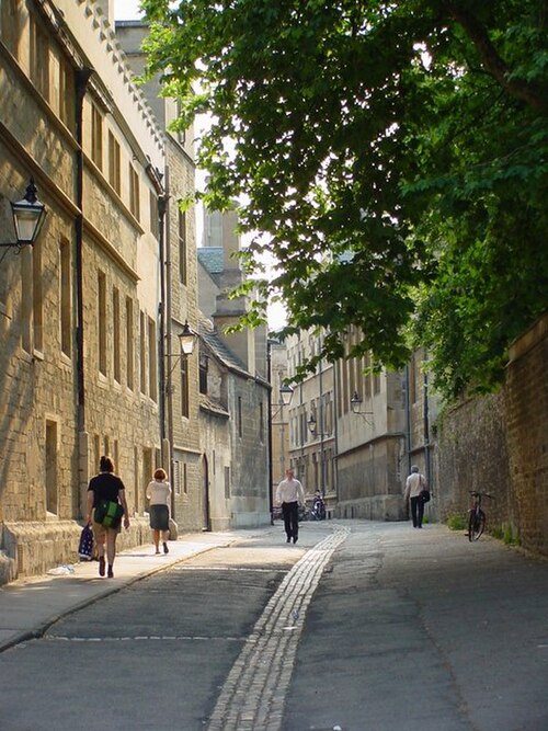 Brasenose Lane in Oxford city centre, a street onto which three colleges back.