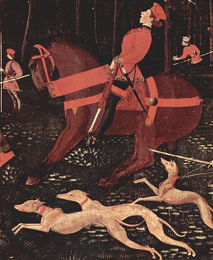 Sighthounds unleashed in Paolo Uccello's Night Hunt (Ashmolean Museum)