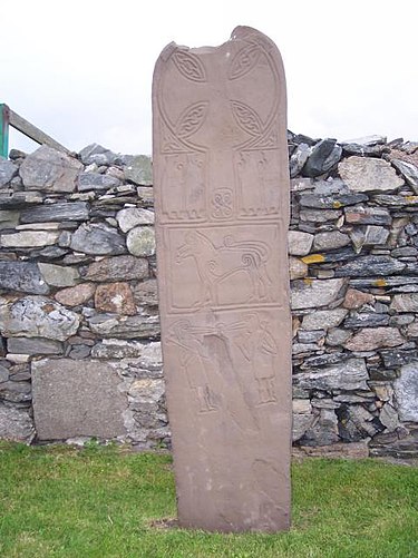 Replica of the Papil Stone dating from 2000. The original (from 700 AD) is in the National Museum of Scotland. Papilstone.jpg