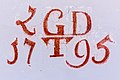 English: Inscription at the exterior apse wall Deutsch: Reste einer Schrift an der äußeren Apsiswand