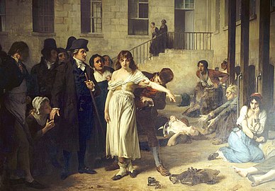 Pinel at the Salpêtrière. Pinel orders removal of chains from patients at Paris Asylum for insane women.
