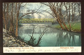 Bridge and falls at Quinnipiac River in Wallingford, 1907.