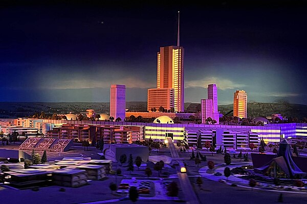 The remaining portion of the Progress City model, the original concept for the city of EPCOT, seen on display from the PeopleMover at Magic Kingdom in